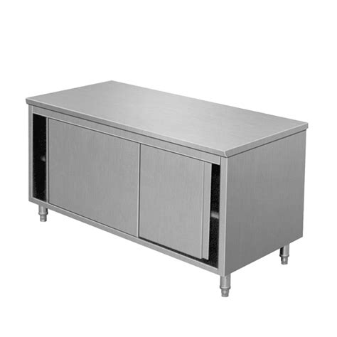 stainless steel commercial prep work table sliding door storage cabinet|kitchen work table prep station.